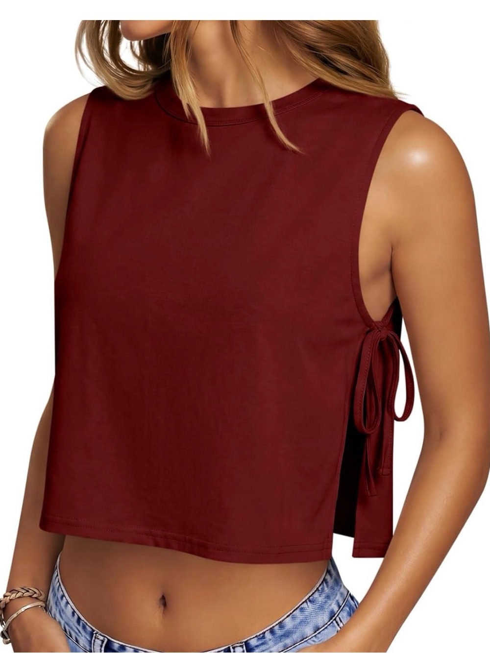 Sleeveless Side-Tie Crop Top - Burgundy